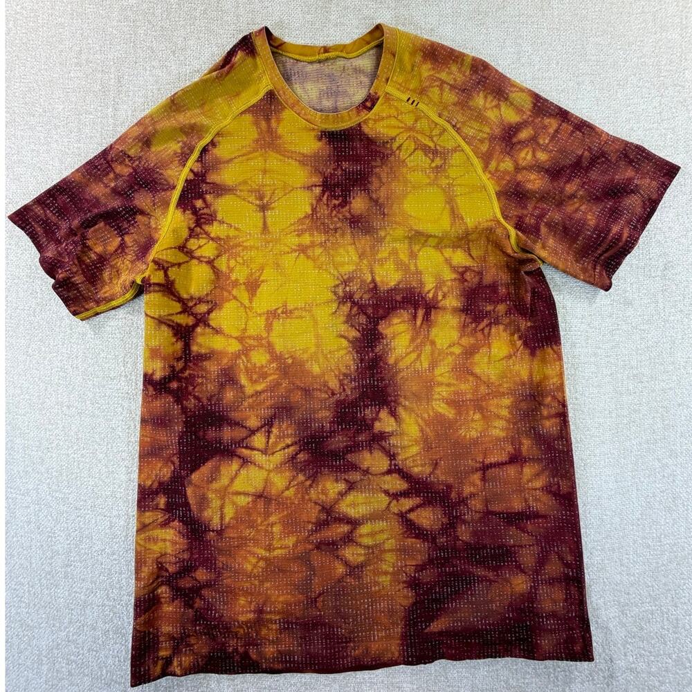 Lululemon Men Large Orange Maroon Metal Vent Tech Tie Dye Performance T Shirt